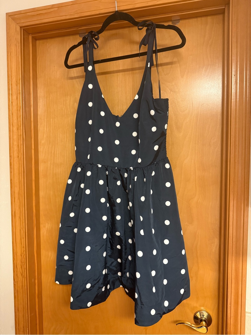 Navy Polka Dot Tie-Strap Dress